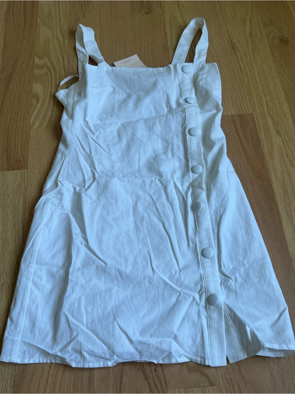 White Button-Trim Linen Sundress
